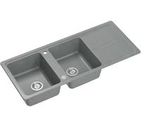 QUADRON NEAL 121 Evier en granit pour cuisine, dimensions : 116 x 50 x 20,5 cm, couleur : gris, Evier de cuisine à un bac, Evier de cuisine à 2 bacs, Evier à 2 compartiments avec siphon manuel