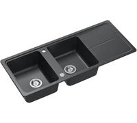 QUADRON NEAL 121 Evier en granit pour cuisine, dimensions : 116 x 50 x 20,5 cm, couleur : noir, Evier de cuisine à un bac, Evier de cuisine à deux bacs, Evier à deux compartiments avec siphon manuel