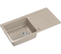 QUADRON NEAL 146 Evier en granit pour cuisine, dimensions : 100 x 50 x 21,5 cm, beige, Evier de cuisine ensemble Evier simple : Evier en granit + siphon manuel + cache-bon