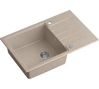 QUADRON PETER 111 Evier de cuisine, en granit, avec siphon manuel et égouttoir, taille : 78 x 50 x 20 cm, beige et acier