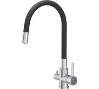 QUADRON Robinet de cuisine AGNES Mélangeur à trois voies 360°, Couleur : Acier, Hauteur : 42,5 cm Robinet de cuisine en inox, Flexible, Robinet pour la cuisine