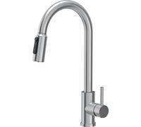 QUADRON Robinet de cuisine CINDY Mélangeur à trois voies 360°, couleur : acier, hauteur : 42,5 cm Robinet de cuisine en inox, extractible, robinet pour la cuisine