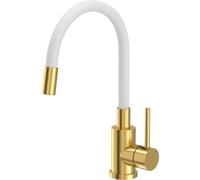 QUADRON Robinet de cuisine MAGGIE SteelQ Mitigeur 360°, couleur : blanc, hauteur : 38cm Fonction QFix, rotation- Robinet de cuisine en inox