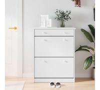 QUAHEAS ALTA Armoire à chaussures blanche en pin massif 77 x 35 x 96 cm avec 2 portes battantes et tiroirs, peu encombrant, pour couloir, entrée, espace de rangement fermé et organiseur pour