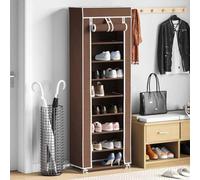 QUAHEAS Armoire à chaussures à 8 niveaux - 57 x 29 x 162 cm - Marron - Avec tubes revêtus par pulvérisation - Peu encombrant - Pour couloir, vestiaire et entrée - Organiseur de rangement