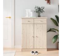 QUAHEAS Armoire à chaussures ALTA 77 x 35 x 96 cm en pin massif avec 2 portes et 2 tiroirs, peu encombrant, pour couloir et couloir, espace de rangement fermé