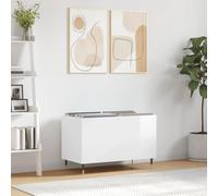 QUAHEAS Armoire à disques, blanc brillant, en bois avec pieds en fer, 74,5 x 38 x 48 cm, espace de rangement pour disques vinyles, commode avec compartiment pour salon, home cinéma, rack hi-fi, buffet