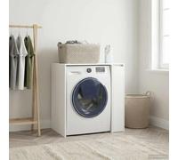 QUAHEAS Armoire à machine à laver blanche en bois avec 2 compartiments 87 x 60 x 89 cm, espace de rangement pour salle de bain, porte à charnières, peu encombrant et imperméable