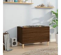 QUAHEAS Armoire à plaques marron aspect chêne 74,5 x 38 x 48 cm avec pieds en bois, espace de rangement pour disques vinyles, buffet et console multimédia avec compartiment de rangement