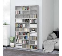 QUAHEAS Armoire CD gris béton 102 x 16 x 177,5 cm en bois avec 30 compartiments ouverts, armoire de rangement pour salon, chambre à coucher, bureau, étagère stable avec espace de rangement et montage
