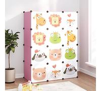 QUAHEAS Armoire modulaire pour enfant avec 12 cubes en plastique PP rose et cadre en acier, 110 x 46,5 x 144 cm, peu encombrant, avec portes, étagère stable pour couloir, couloir, espace de rangement