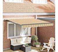 QUAHEAS Auvent rétractable en polyester et acier - 350 x 250 cm - Multicolore - Avec mécanisme manuel - Pour jardin, terrasse, balcon, résistant aux intempéries, aux UV, hydrofuge, autoportant