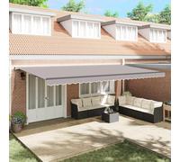 QUAHEAS Auvent rétractable gris clair 600 x 350 cm en polyester et acier avec mécanisme de commande manuel pour jardin, terrasse et balcon, résistant aux intempéries, aux UV, hydrofuge, autoportant