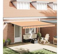 QUAHEAS Auvent rétractable jaune et orange 450 x 350 cm en tissu avec protection solaire résistante aux UV, imperméable, pour balcon, terrasse, jardin, manivelle manuelle, résistant aux intempéries