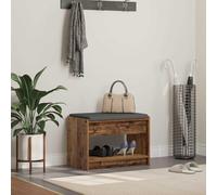 QUAHEAS Banc de couloir avec coussin et étagère en bois vieilli, 63 x 38 x 45 cm, rembourré, avec espace de rangement, banc pour couloir, couloir, garde-robe, peu encombrant et pratique pour