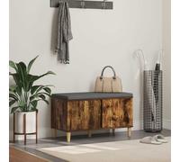 QUAHEAS Banc de couloir avec coussin et porte en chêne fumé 80 x 38 x 46 cm, banc rembourré avec espace de rangement, organiseur pour couloir, couloir, salon, garde-robe, peu encombrant, avec