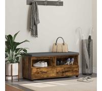 QUAHEAS Banc de couloir avec coussins, chêne fumé, 100 x 38 x 46 cm, banc rembourré avec espace de rangement, 2 tiroirs, 2 étagères, rembourrage antidérapant, garde-robe pratique pour couloir et