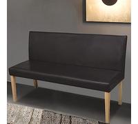 QUAHEAS Banc en pin massif avec rembourrage en cuir synthétique Marron foncé 139,5 cm pour couloir, chambre à coucher, salon avec espace de rangement et couvercle à rabat