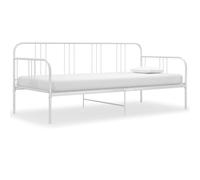 QUAHEAS Cadre de canapé-lit Blanc en métal Enduit 90x200 cm avec barrière latérale, sommier Plateforme Robuste pour Chambre Adulte ou Enfant, idéal Appartement, Studio ou dortoir