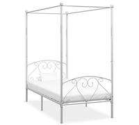 QUAHEAS Cadre de lit à baldaquin Blanc en métal 100x200 cm avec Support pour Rideaux pour Chambre Adulte ou Enfant