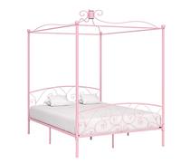 QUAHEAS Cadre de lit à baldaquin en métal Rose 160x200 cm avec sommier à Lattes pour Chambre Adulte ou Enfant, Support Robuste, Design élégant, idéal pour accrocher moustiquaire ou Rideaux