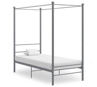 QUAHEAS Cadre de lit à baldaquin Gris métal Enduit de Poudre 90x200 cm Structure Plateforme Robuste avec Lattes Support pour Matelas Chambre Adulte Enfant, Design Mezzanine pour Rangement et Confort