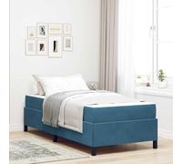QUAHEAS Cadre de lit avec Matelas Bleu foncé 90 x 190 cm en Tissu, Structure Plateforme en Bois d'ingénierie, sommier à Lattes Fixes, Design Moderne pour Chambre Adulte Enfant, Confort et durabilité