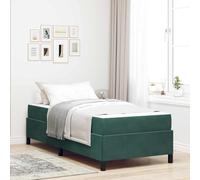 QUAHEAS Cadre de lit avec Matelas Vert foncé 90 x 190 cm Tissu, Support Chambre Adulte ou Enfant, Structure Plateforme en Bois Massif, Design Moderne pour dortoir ou Studio