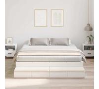 QUAHEAS Cadre de lit avec Rangement Blanc 180 cm en Bois d'ingénierie Structure Solide Support pour Chambre Adulte ou Enfant avec tiroirs et Coffre Design Moderne