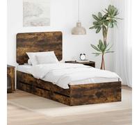 QUAHEAS Cadre de lit avec tiroir chêne fumé 75 x 190 cm Bois ingénierie sommier Plateforme Rangement Chambre Adulte Enfant lit gigogne
