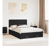 QUAHEAS Cadre de lit avec tiroir Noir en Bois d'ingénierie 140 x 190 cm, Structure Plateforme avec sommier à Lattes, Rangement intégré, tête de lit Fonctionnelle pour Chambre Adulte ou Enfant