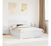 QUAHEAS Cadre de lit Blanc 140 x 190 cm en Bois d'ingénierie avec tiroir de Rangement intégré, Structure Plateforme Robuste, tête de lit Confortable pour Chambre Adulte ou Enfant