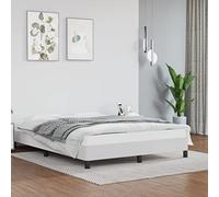 QUAHEAS Cadre de lit Blanc 140x190 cm en Similicuir avec sommier à Lattes Robuste, Structure Plateforme Stable, Pieds de Soutien Solides, Design capitonné élégant pour Chambre Adulte Enfant ado