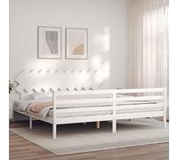 QUAHEAS Cadre de lit Blanc 200x200 cm en Bois Massif pour Chambre Adulte ou Enfant avec Support et tête de lit Robuste, idéal pour dortoir, Studio ou Chambre d'ado