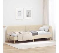 QUAHEAS Cadre de lit d'angle en Tissu crème 80 x 200 cm avec Support en Bois Massif, Design en L, Convertible en canapé-lit, idéal pour Studio, Appartement ou Chambre d'ado