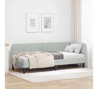 QUAHEAS Cadre de lit d'angle en Velours Gris Clair 80 x 200 cm avec Support en Bois Massif et Structure Plateforme, Design Moderne, idéal pour Studio, Appartement ou Chambre d'ado