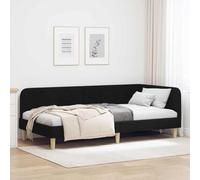 QUAHEAS Cadre de lit d'angle Noir 90 x 200 cm en Tissu avec Support en Bois Massif, Design Moderne, Convertible en canapé-lit, idéal pour Studio, Appartement ou Chambre d'ado