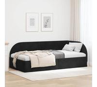 QUAHEAS Cadre de lit d'angle Noir en Velours 90 x 200 cm avec sommier à Lattes, tête de lit capitonnée, Structure Plateforme Durable pour Chambre Adulte ou Enfant