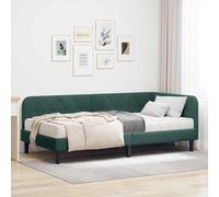 QUAHEAS Cadre de lit d'angle Vert foncé 90 x 190 cm Velours avec Support en Bois Massif Structure Plateforme Multifonction pour Chambre Adulte ou Studio