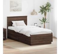 QUAHEAS Cadre de lit en Bois d'ingénierie chêne Brun 70 x 190 cm avec tête de lit réglable, Structure Plateforme Stable, Pieds carrés, idéal Chambre Adulte Enfant Studio Appartement