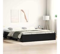 QUAHEAS Cadre de lit en Bois d'ingénierie chêne Noir 200x200 cm avec sommier à Lattes Robuste et Espace Rangement 6 Compartiments pour Chambre Adulte Enfant lit gigogne futon Banquette