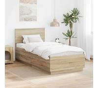 QUAHEAS Cadre de lit en Bois d'ingénierie Chêne Sonoma 70 x 190 cm avec tête de lit réglable, Structure Plateforme Stable et Pieds carrés pour Chambre Adulte ou Enfant