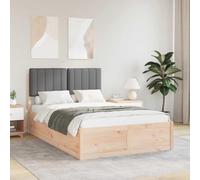 QUAHEAS Cadre de lit en Bois Massif avec tête de lit rembourrée Gris foncé, Structure Plateforme à Lattes pour Matelas Petit Double, Montage Facile, idéal Chambre Adulte ou Enfant