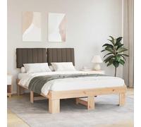 QUAHEAS Cadre de lit en Bois Massif avec tête de lit rembourrée Taupe 140 x 200 cm, Structure Plateforme avec Lattes, sommier intégré, Support Durable pour Matelas Double