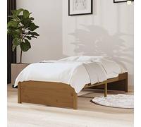 QUAHEAS Cadre de lit en Bois Massif Marron Miel 75x190 cm pour Chambre Adulte ou Enfant avec Structure Stable et sommier à Lattes idéal pour Studio, dortoir ou Chambre d'ado