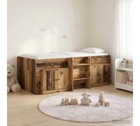 QUAHEAS Cadre de lit en loft avec Armoire Porte 3 pièces Bois Ancien Structure Mezzanine superposée pour Chambre Adulte ou Enfant idéal pour Studio ou dortoir Pratique et