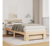 QUAHEAS Cadre de lit en pin Massif Marron 90 x 200 cm avec tête de lit, Structure Plateforme à Lattes, sommier intégré pour Matelas, Support Durable et Design Moderne pour Chambre Adulte ou Enfant