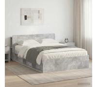 QUAHEAS Cadre de lit Gris béton 140 x 190 cm en Bois d'ingénierie avec Rangement tiroir, sommier à Latte Robuste, Structure Plateforme pour Chambre Adulte ou Enfant