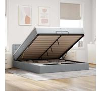 QUAHEAS Cadre de lit Gris Clair avec Rangement Ottoman et Matelas 200x200cm Tissu Polyester Support Chambre Adulte Enfant ado Studio Mezzanine Structure avec lumières LED