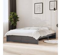 QUAHEAS Cadre de lit Gris en Bois Massif 140x200 cm avec sommier à Lattes pour Chambre Adulte ou Enfant, Structure Robuste, Design Moderne, idéal pour Studio, dortoir ou Chambre d'ado